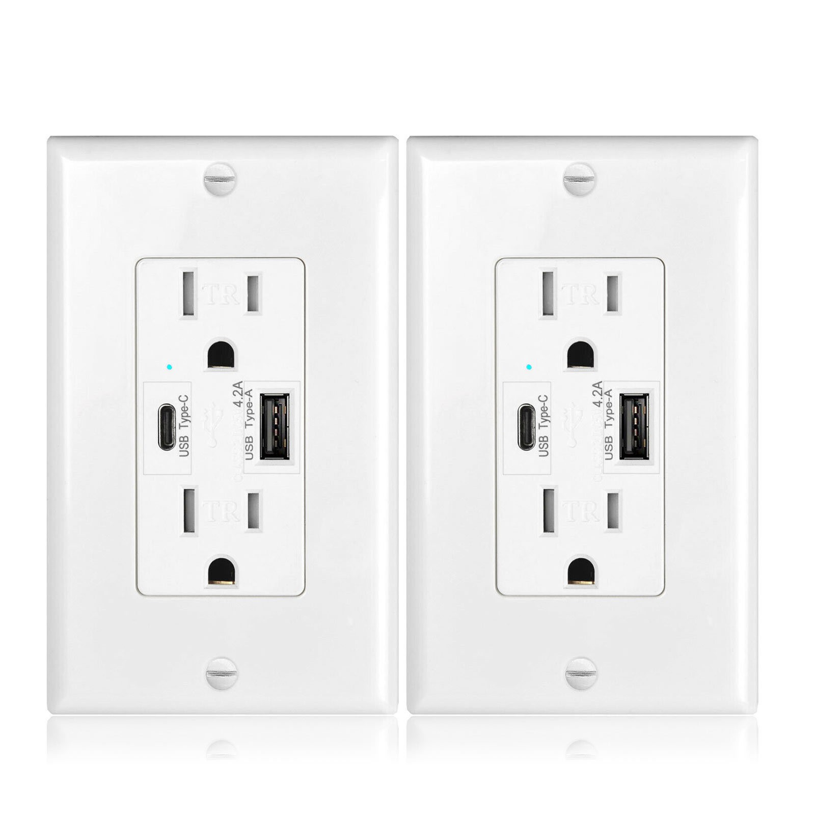 2PK High Speed Dual USB Type C Outlet 4.2A Tamper Resistant for Phone Android UL