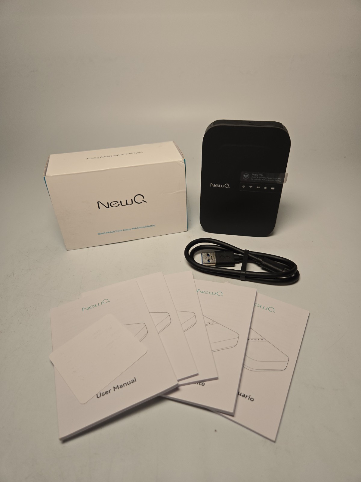 NewQ Filehub AC750 Portable Router with Hard Drive SD Card Reader & Backup