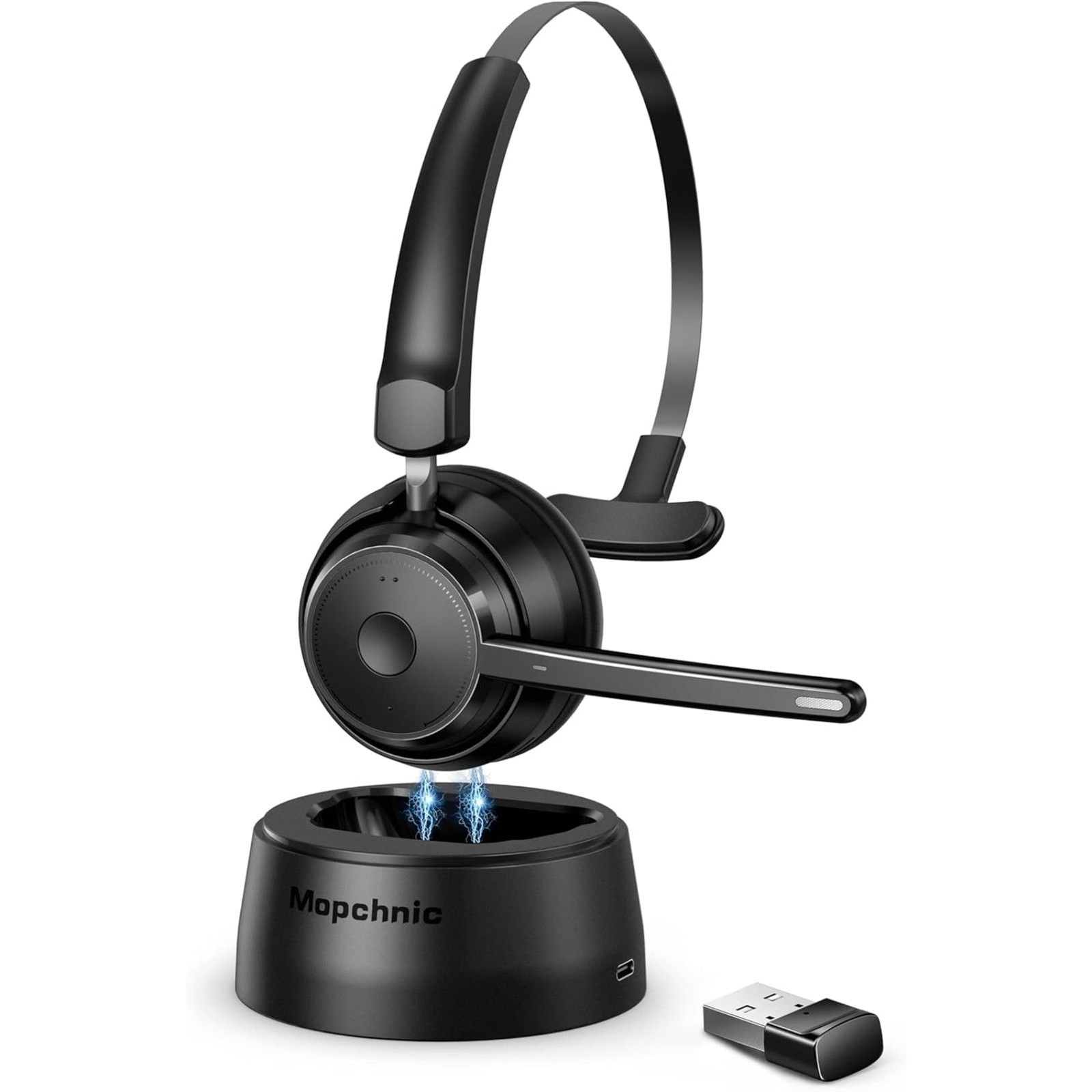 Mopchnic Bluetooth Headset, Wireless Headset with AI Noise Canceling Microphone