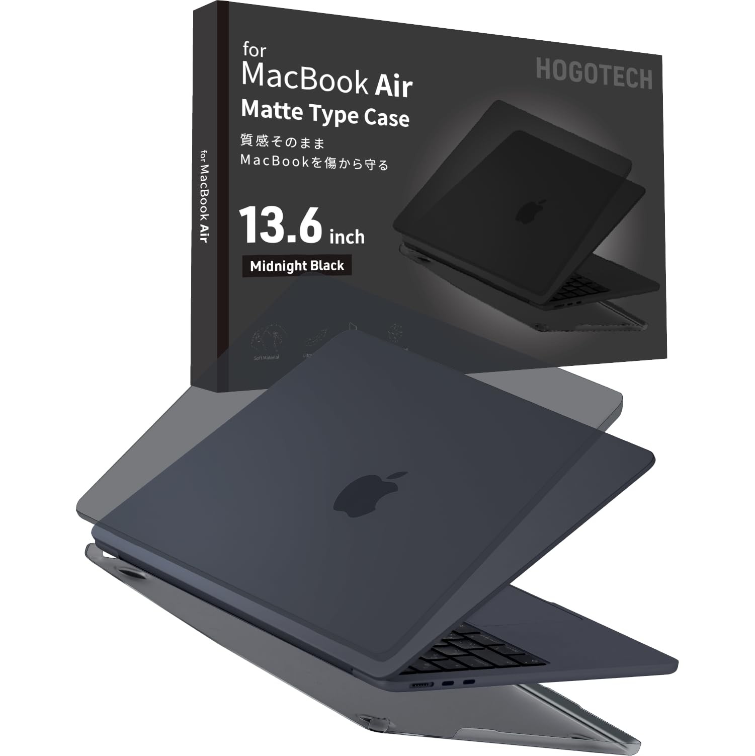 HOGOTECH Clear Matte Case for MacBook Air 13.6 M5 M4 M3 M2 Midnight Black