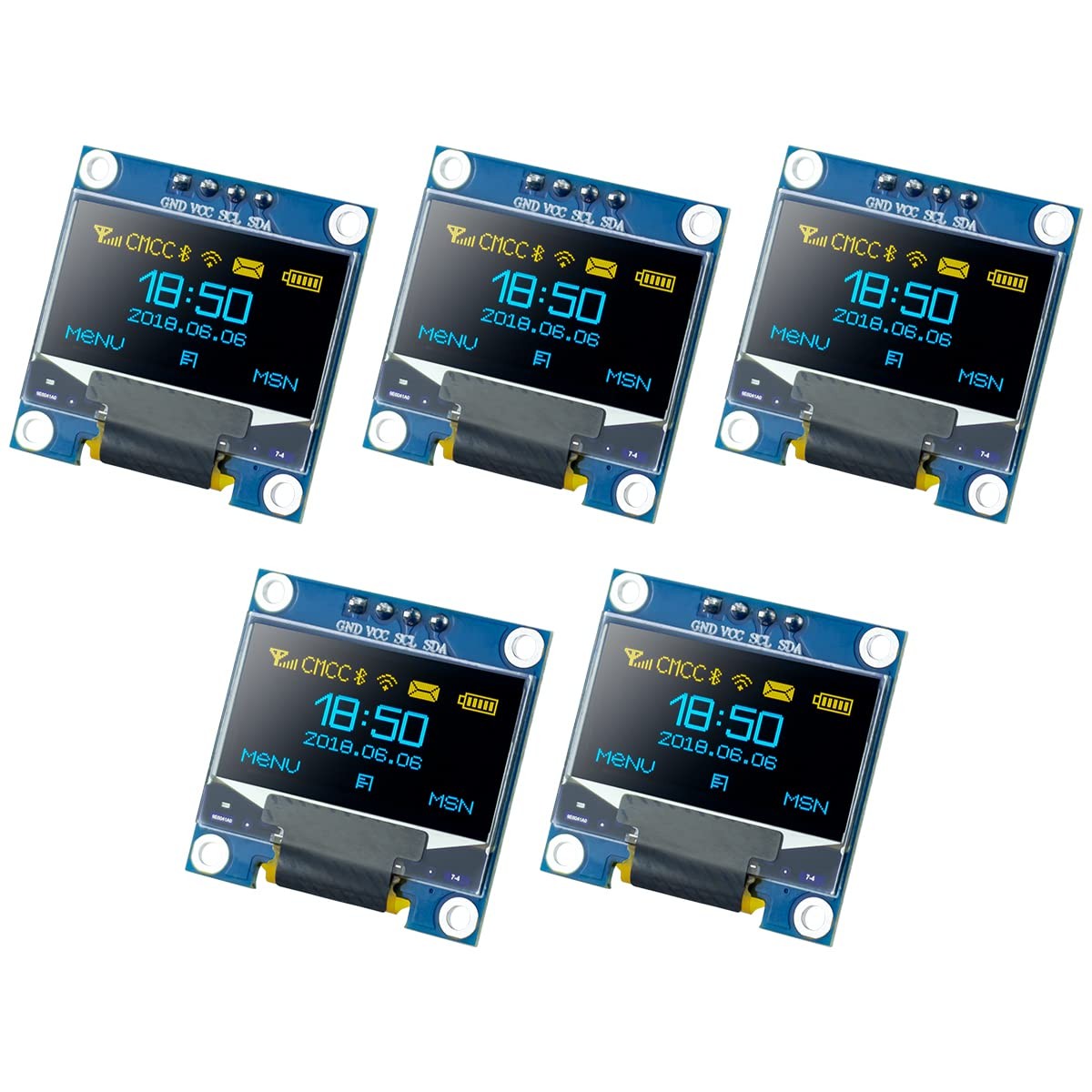 5 Pcs 0.96 Inch OLED I2C IIC Display Module 12864 128x64 Pixel SSD1306 Mini S...