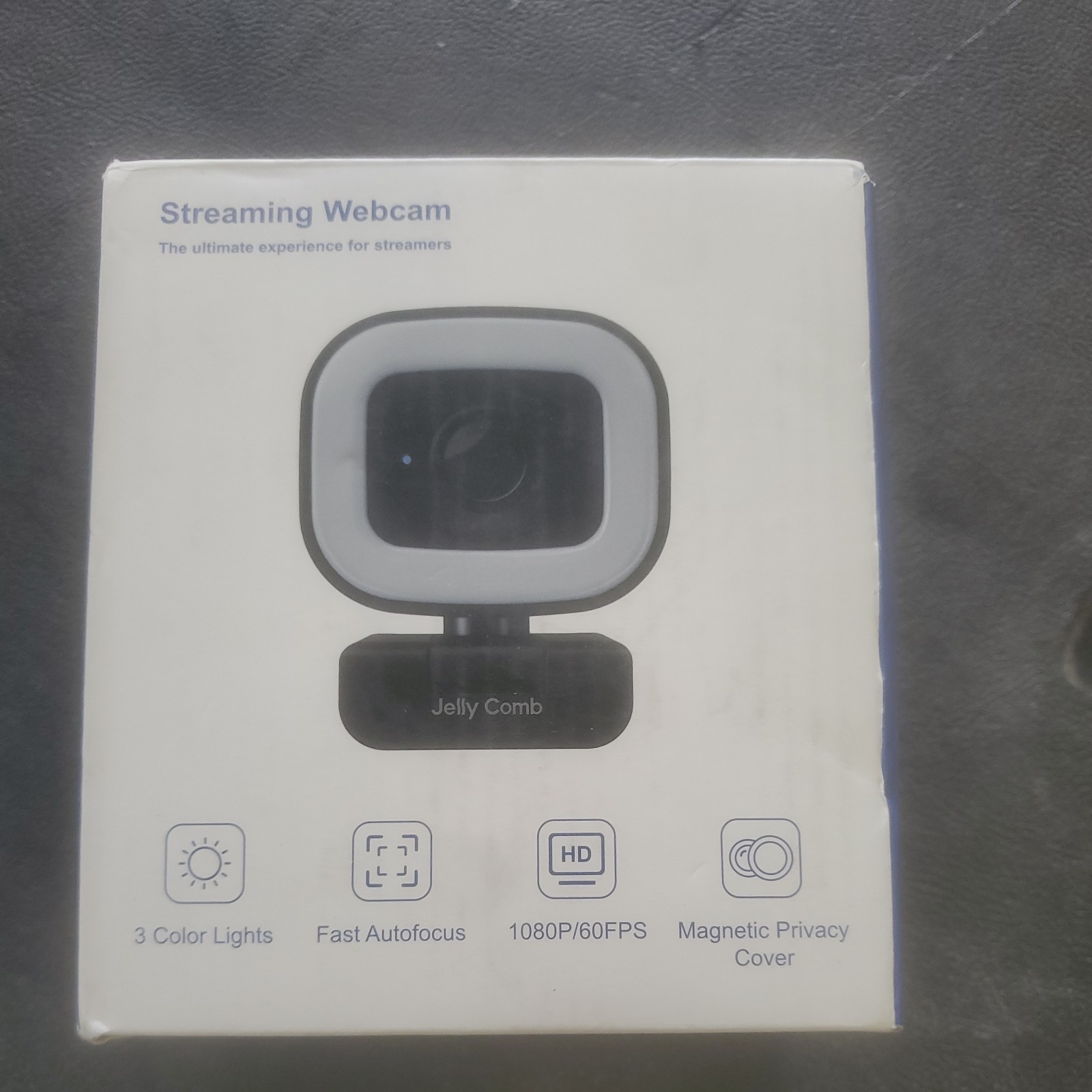 NEW Jelly Comb 60FPS Streaming Webcam with Adjustable Ring Light, 1080P 