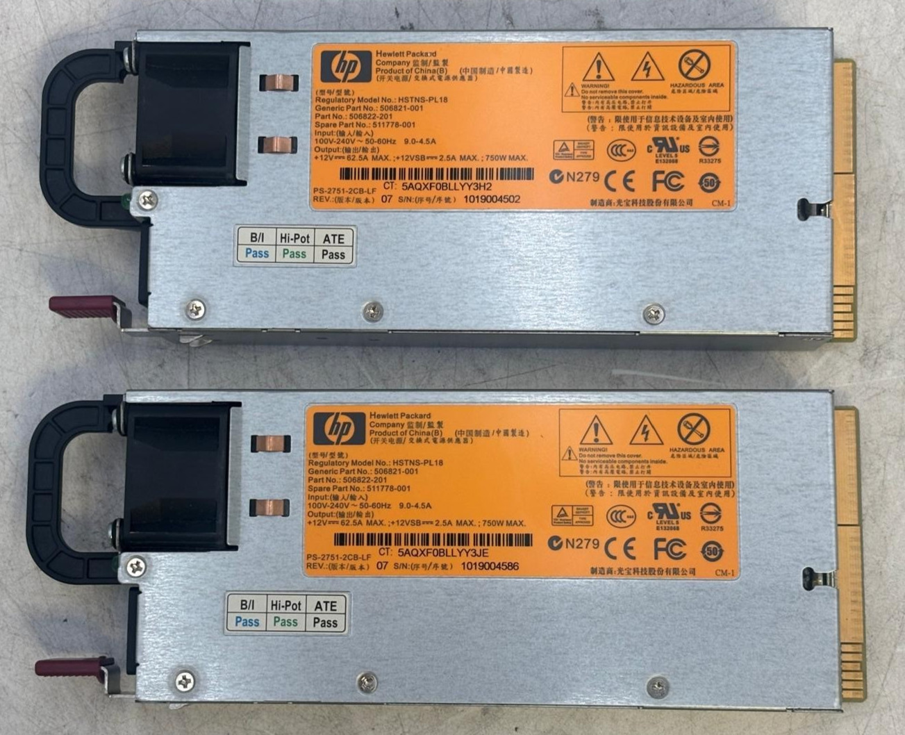 Lot of 2 HP 750W Server Power Supply PD18 PL18 506821-001 506822-201 511778-001