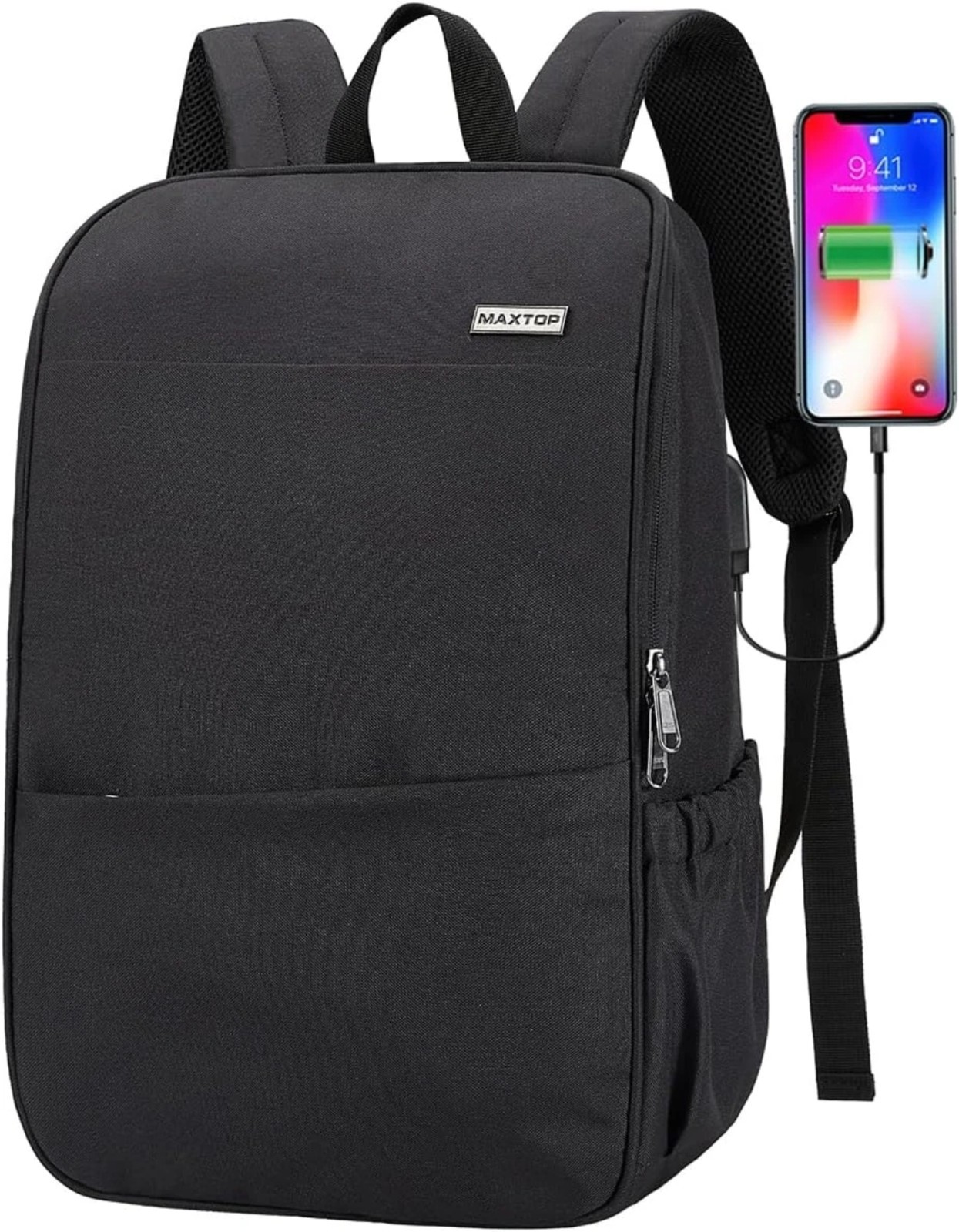 MAXTOP Deep Storage Laptop Backpack with USB Charging 15 inch, Black 