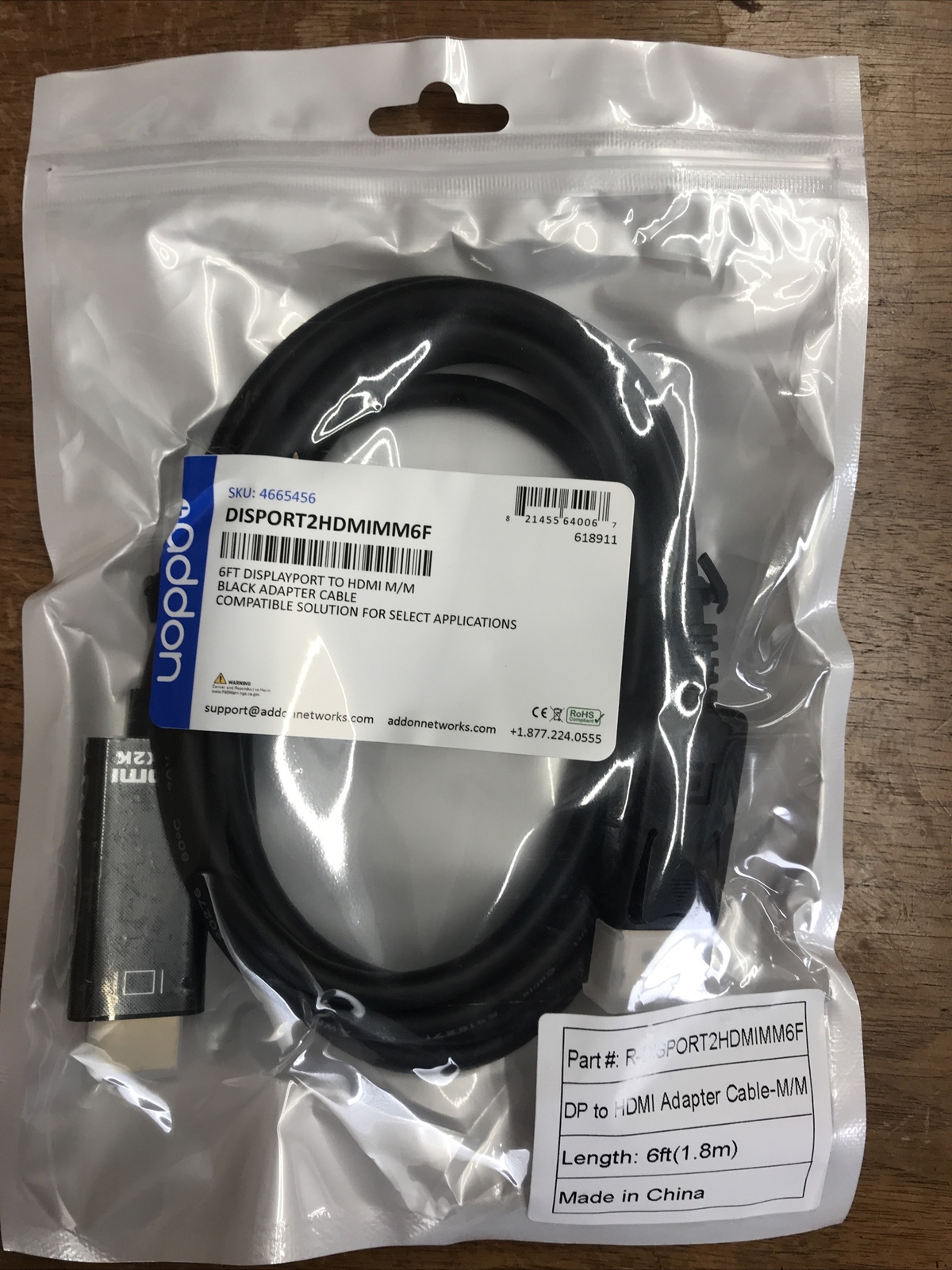 Displayport/HDMI M/M 6ft Black Cable - Addon