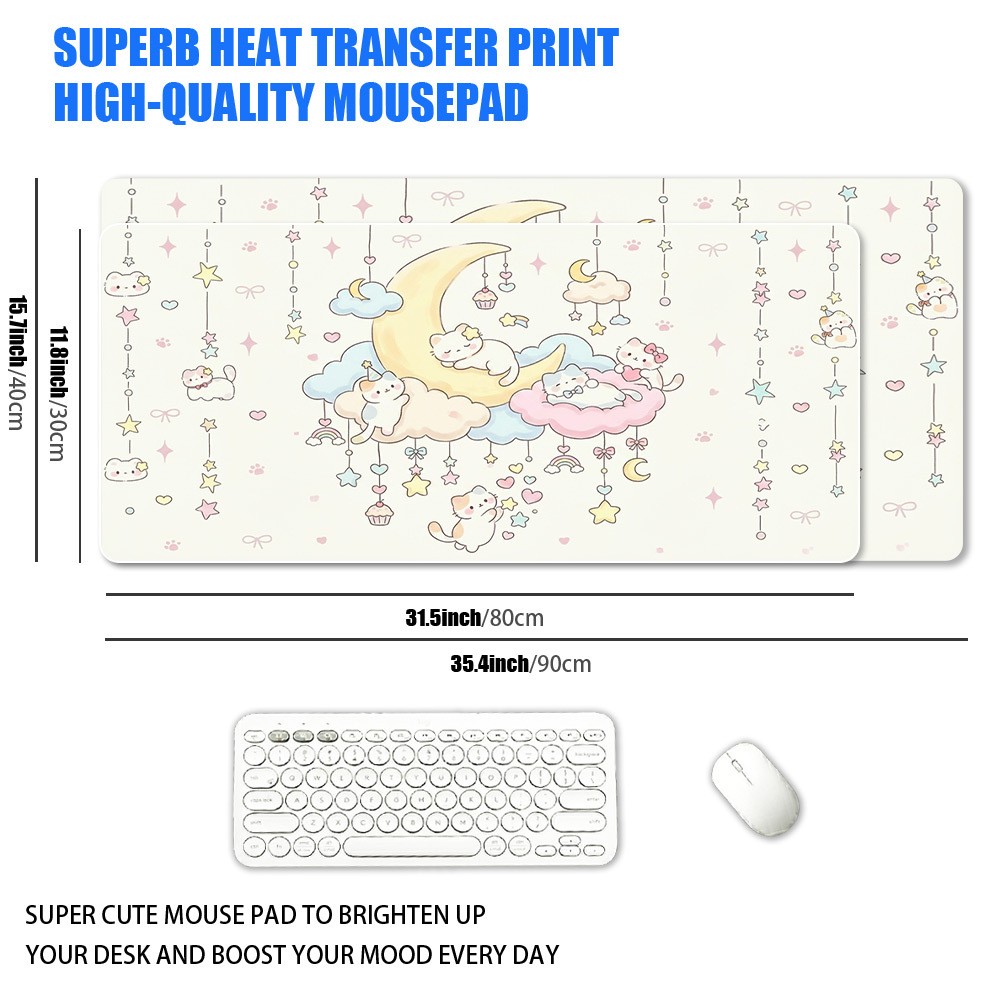 1 XXL Extra-Large Cute and Adorable Moon Cat Mouse Pad, Healing Pastel Milk-Sw