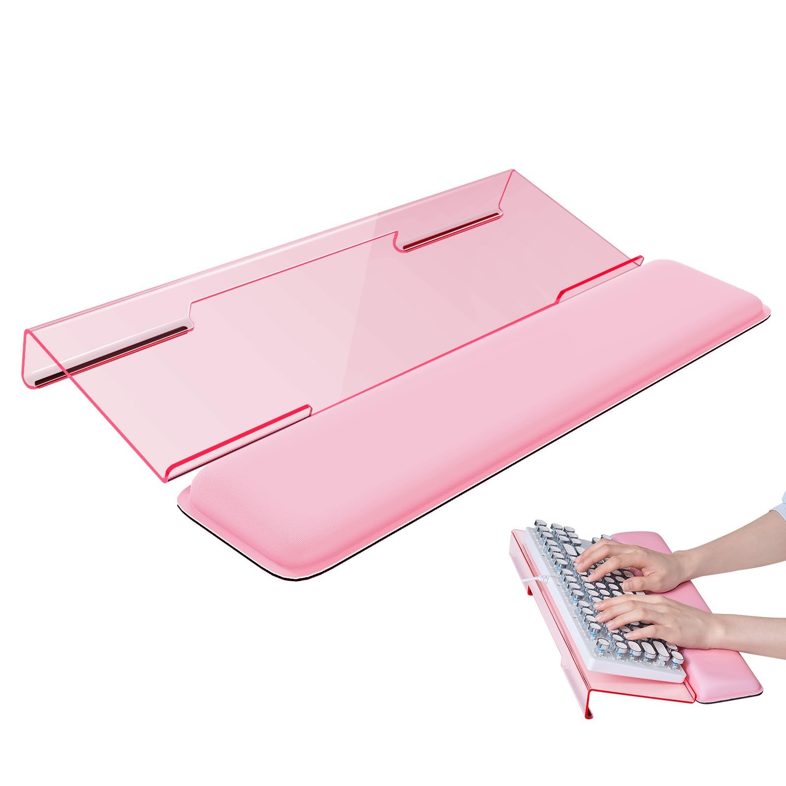 Laborio Computer Keyboard Wrist Rest, Stand With Pink