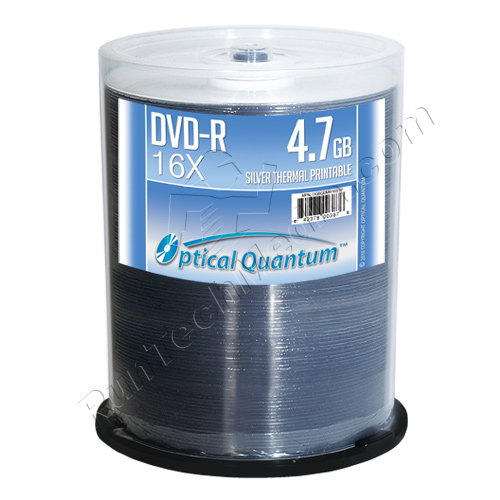 100 Optical Quantum 16x 4.7GB DVD-R Silver Thermal Printable Discs OQBQDMR16STP