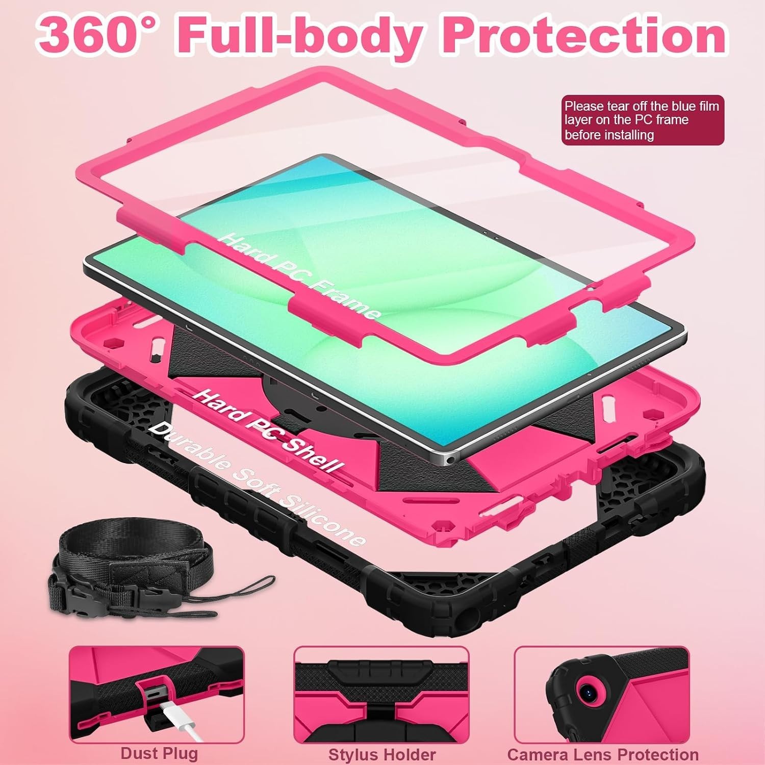 WESOROL Case for Samsung Galaxy Tab A11+ A9+ 11" Black Pink Rugged
