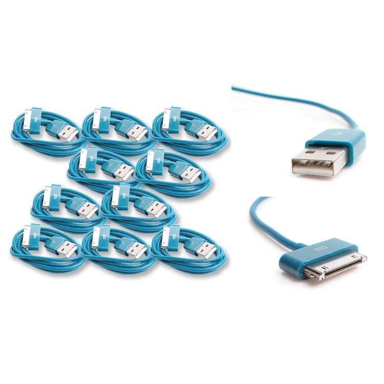 10 6FT USB SYNC POWER CHARGER AQUA BLUE CABLES DOCK CONNECTOR IPHONE IPOD IPAD