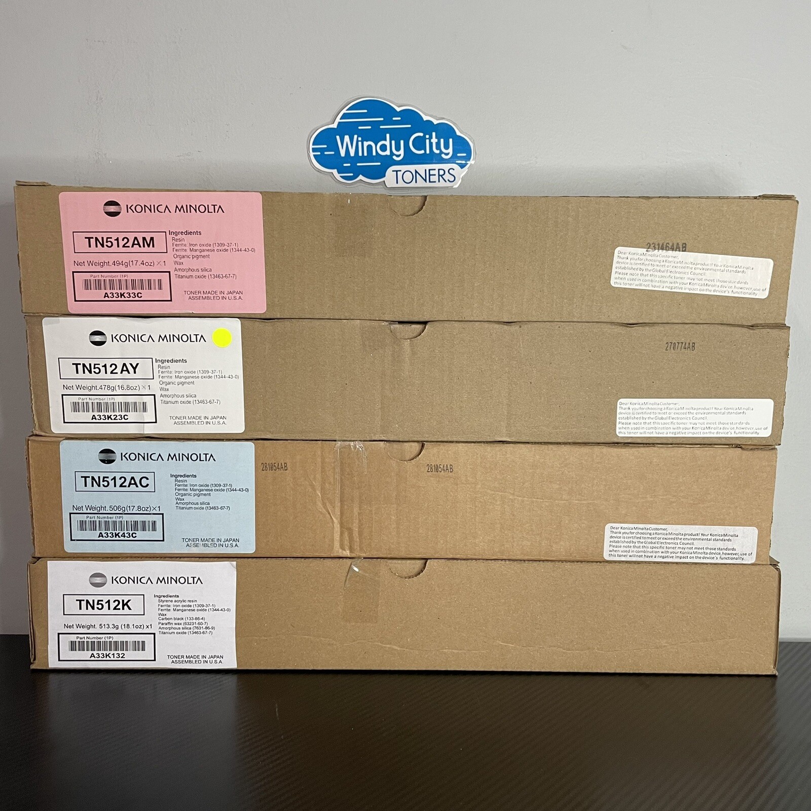 Konica Minolta TN512 YMCK Standard Yield Toner Cartridges Set For BizHub C454