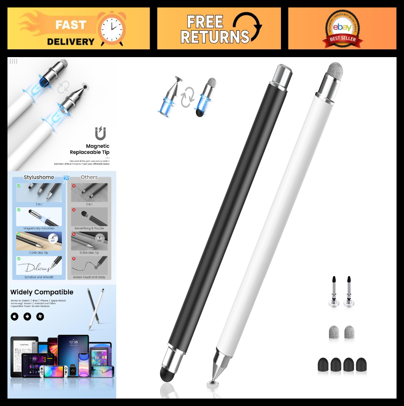 3-in-1 Universal Stylus Pen for Touchscreen Devices, iPad Compatible, Precision