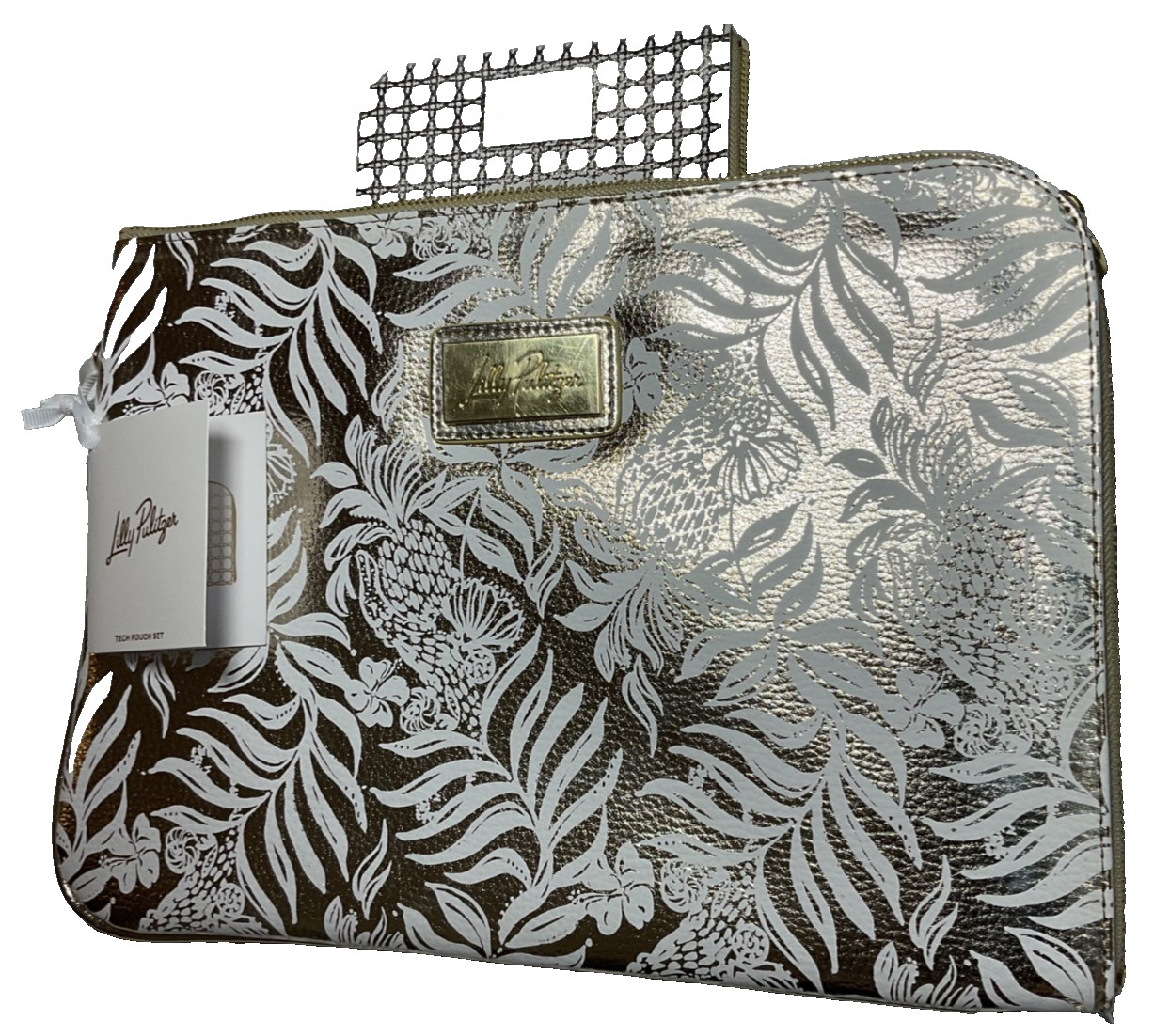 Lilly Pulitzer Tech Pouch  GOLD WHITE PINEAPPLES NIP