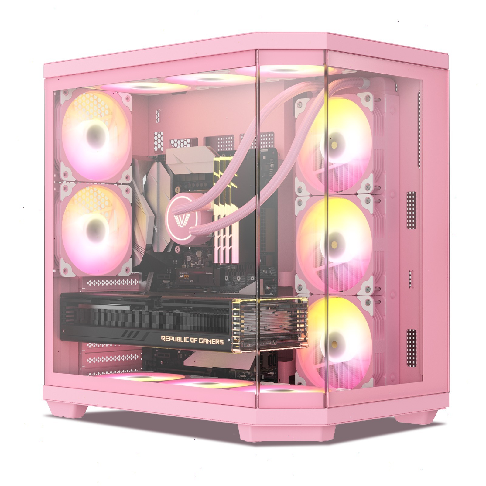 Vetroo CT3 ATX Dual Chamber Gaming Computer PC Case, Panoramic Tempered Glass
