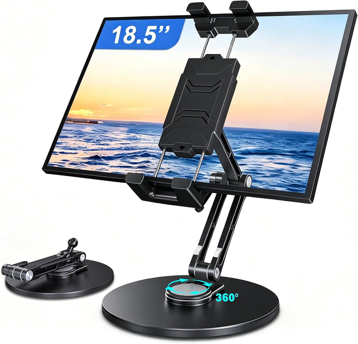 Tablet Stand for Desk, Portable Monitor Stand with Large Clamp up to 18.5"