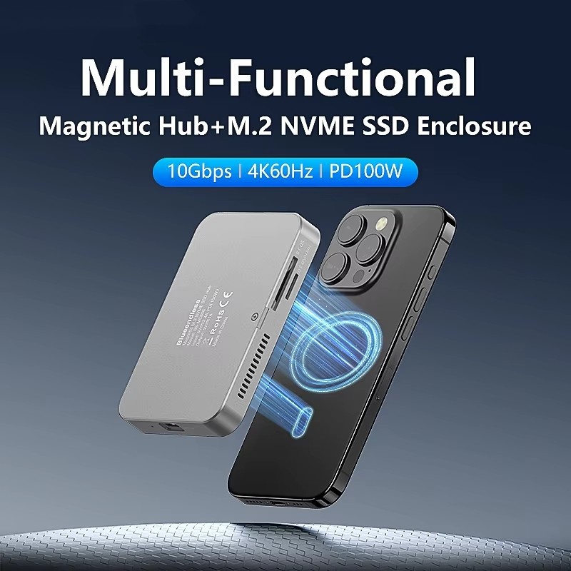 M.2 Magnetic NVME SSD Docking Station USB Hub 10Gbps 100WPD 4K60HZ SSD Enclosure