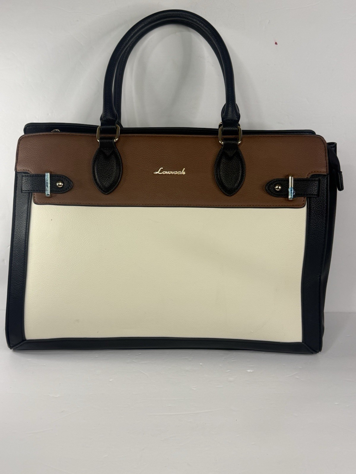 LOVEVOOK Large Leather Pebbled Laptop (15.6”) Tote Bag Beige Brown & Black
