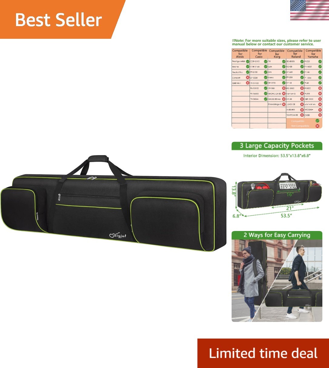 Durable 88-Key Keyboard Carrier with 600D Waterproof Fabric - Secure & Stylish
