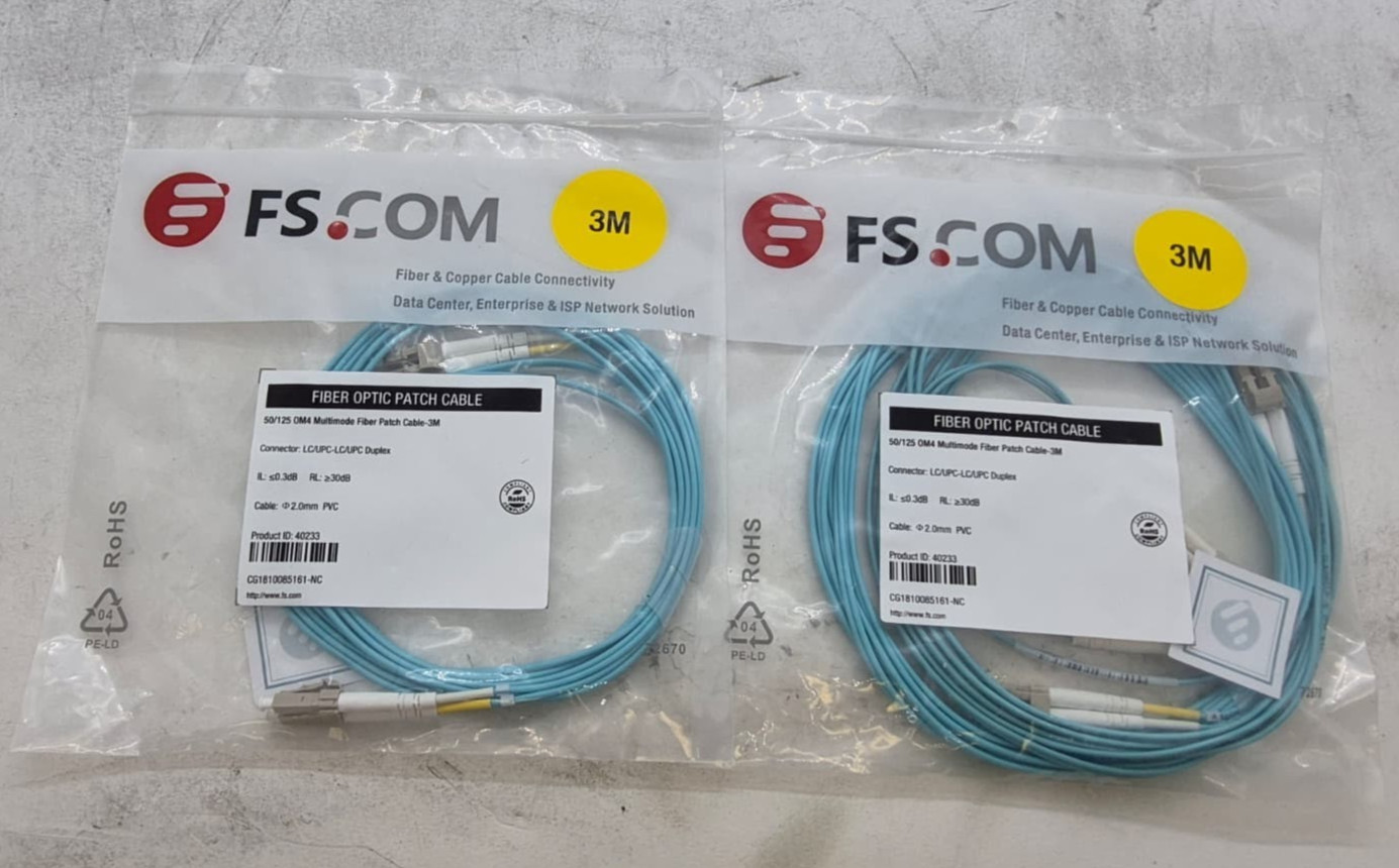 Lot of 2 FS.com 50/125 OM4 LC - LC Duplex Multimode Fiber Patch Cable 3M