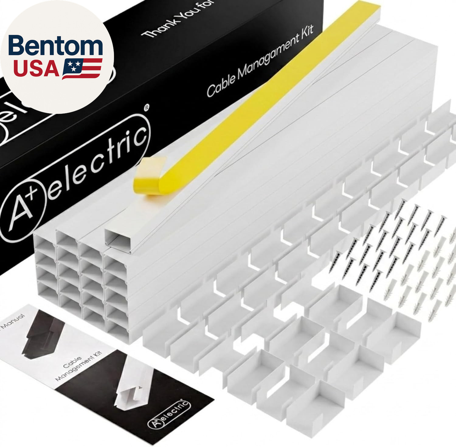 Cord Cover Full Kit, 26Ft/315In Self-Adhesive Cable Raceway, 20 Snap-On Channels