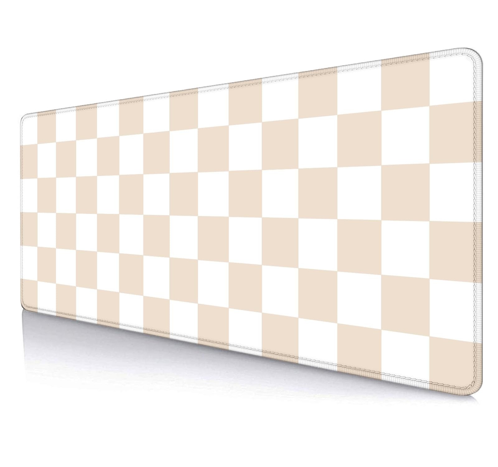 Beige Sand Checkered Desk Pad Cute Aesthetic Retro Mouse Mat 31.5x11.8 Inch