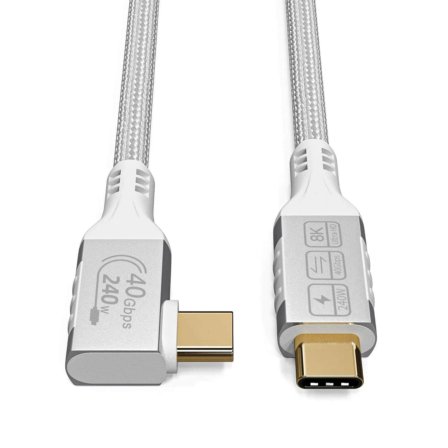 Short Thunderbolt 4 Cable White, Right Angle Thunderbolt 4 Cable 90 Degree, 240W