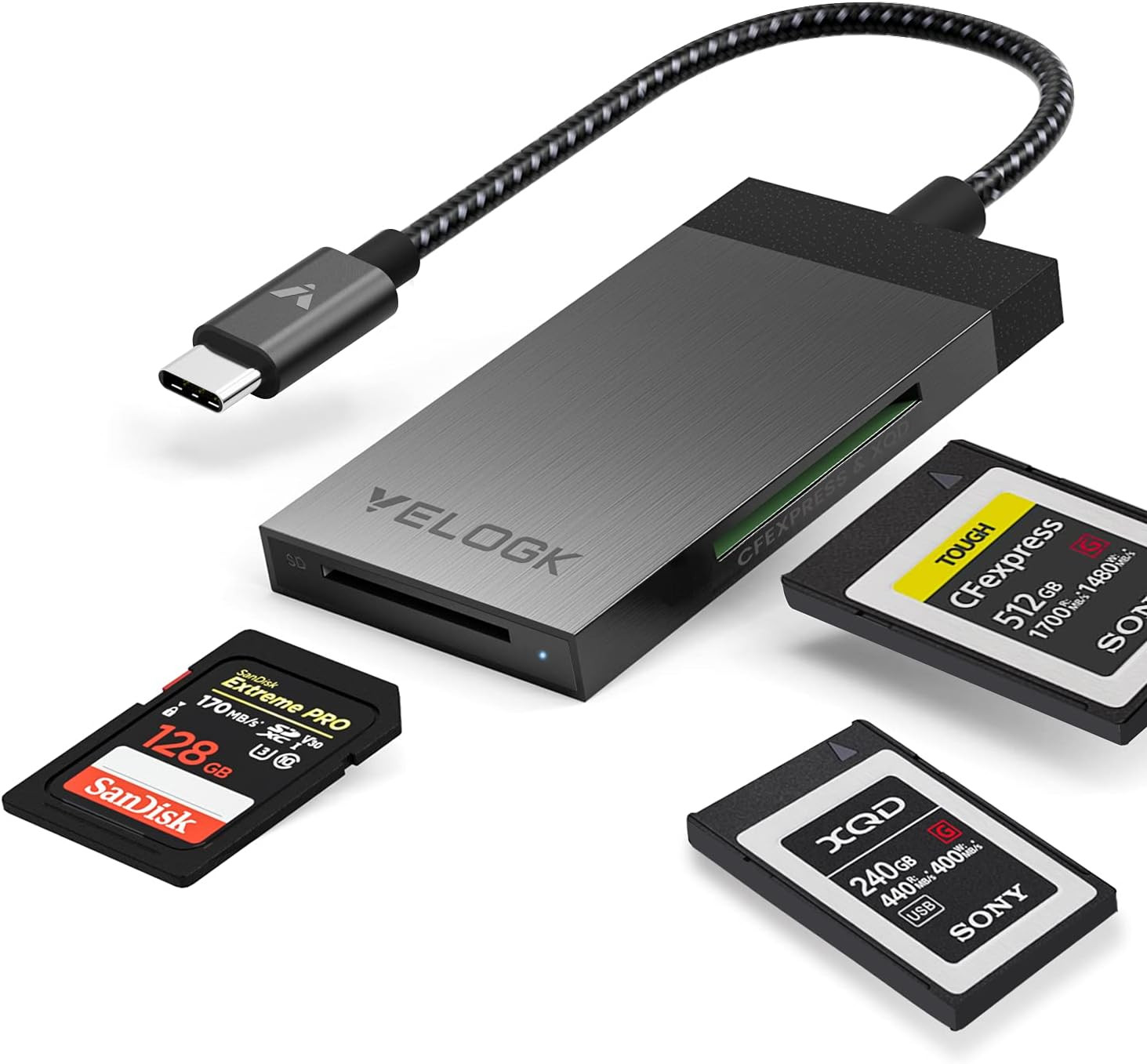 3-in-1 CFexpress/XQD/SD Card Reader USB C, VELOGK Dual-Slot USB 3.2(10Gbps) CFex
