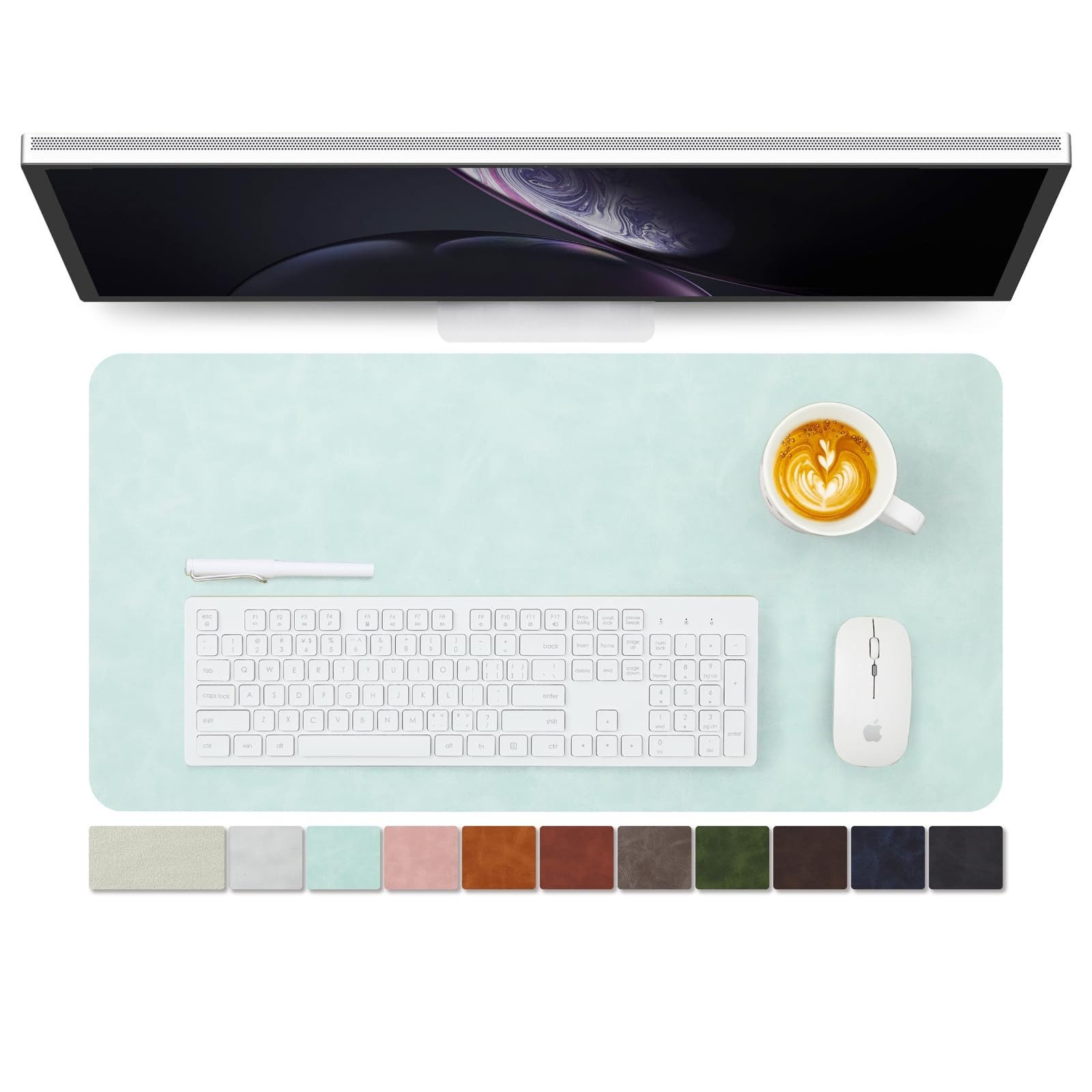 Mint Green Distressed Leather Desk Mat - Non-Slip PU Pad for Office & Home, Larg