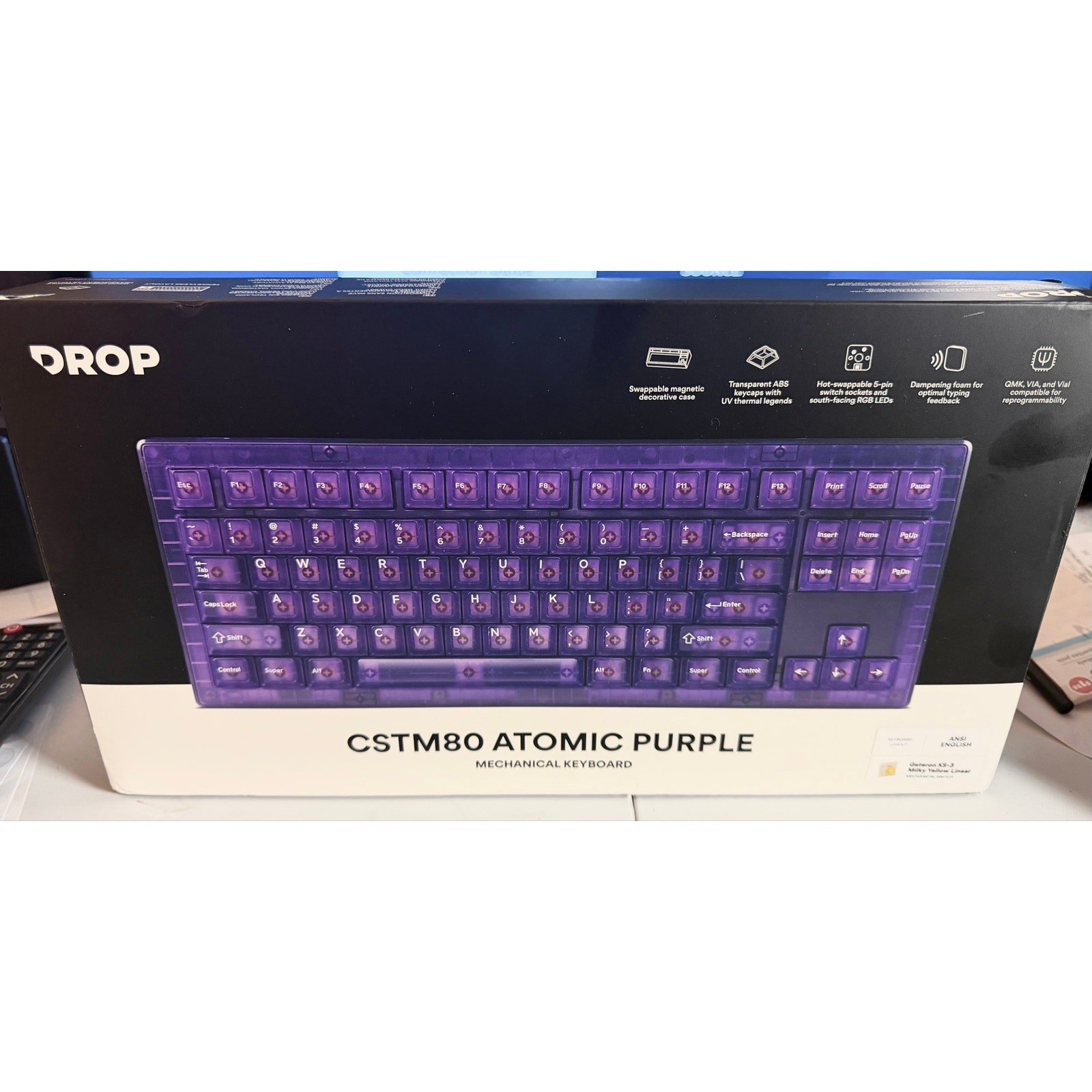 Drop CSTM80 Atomic Purple Mechanical Keyboard NEW