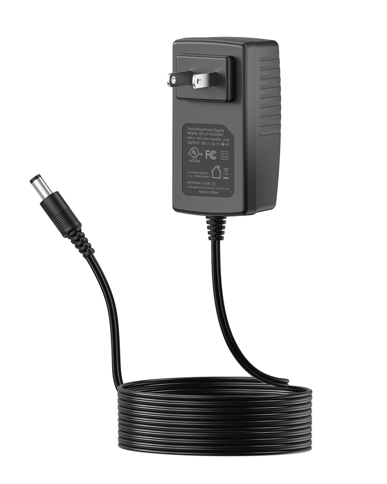 Anlapus DC 12V 1A US Power Supply Adapter, 10ft Long Cords, Black