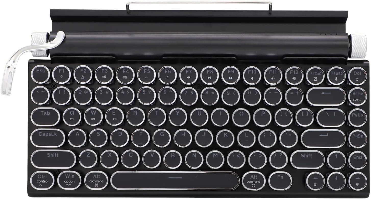 Retro Typewriter Mechanical Keyboard - RGB LED Backlight, Bluetooth 5.0, 83 Keys