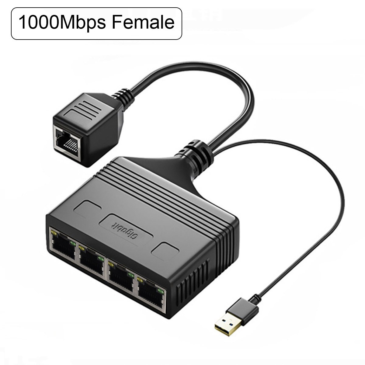 1 to 4 RJ45 Network Splitter USB Powered for PC Router TV Box Camera Cat5e-Cat7