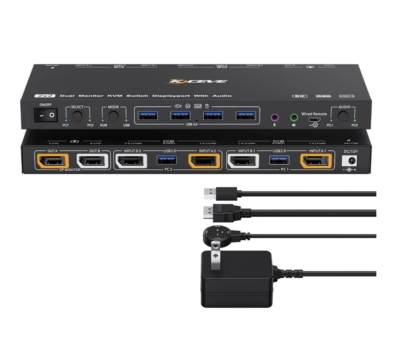 KVM/USB Mode KVM Switch 2 Monitors 2 Computers with Audio, ANXQQ 8K@30Hz 4K AV
