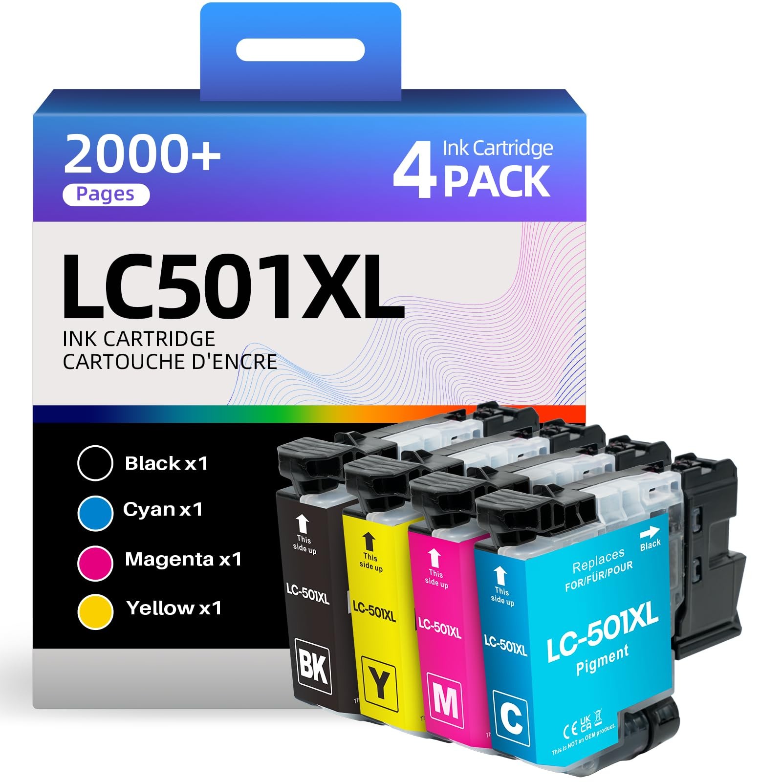 [4-Pack] LC501XL Ink Cartridges Combo Pack for Brother LC501 XL LC501BK High ...
