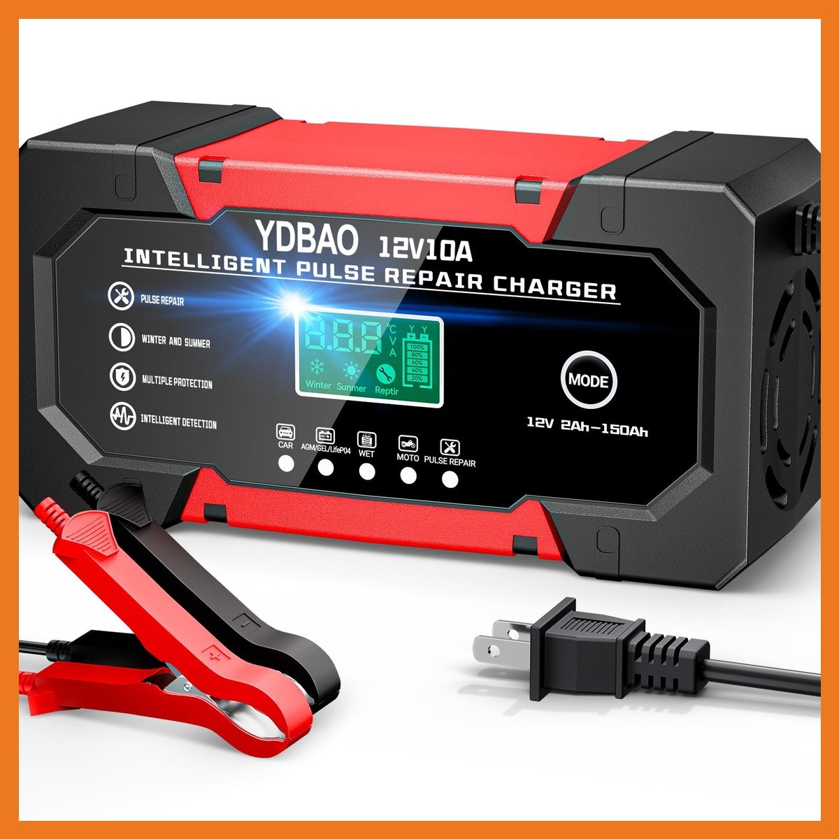 YDBAO 12V 10A Smart Car Battery Charger Fully Automatic