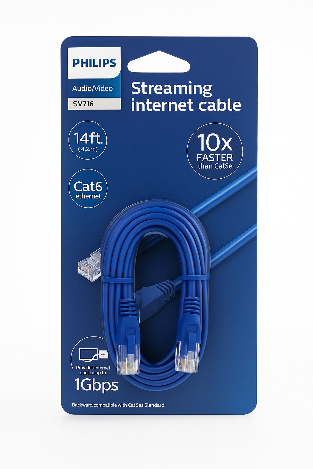 Philips Cat6 Ethernet Cable 14ft – RJ45, Gigabit LAN, NEW, Sealed