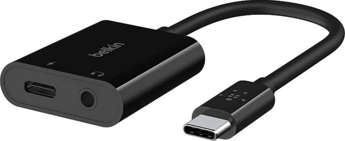 Belkin USB-C to USB-C & 3.5mm Audio Adapter Portable Black 1:2 Split