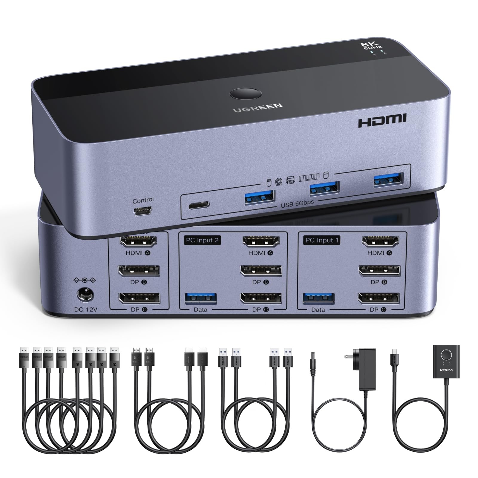 UGREEN 8K@60Hz HDMI Displayport KVM Switch 3 Monitors 2 Computers, Multi