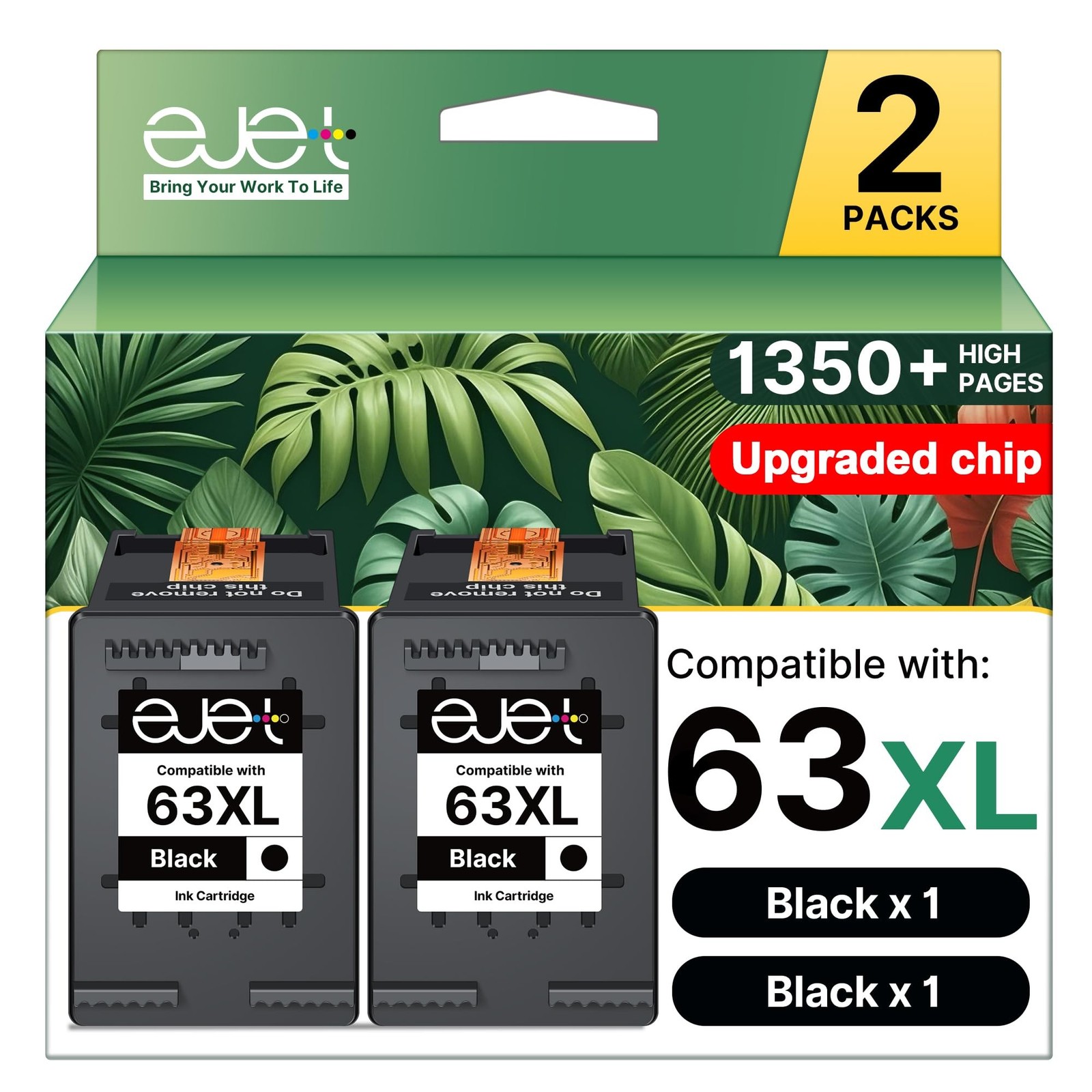 ejet 63XL Black Ink Cartridge Replacement for HP 63 4520 4650 3830