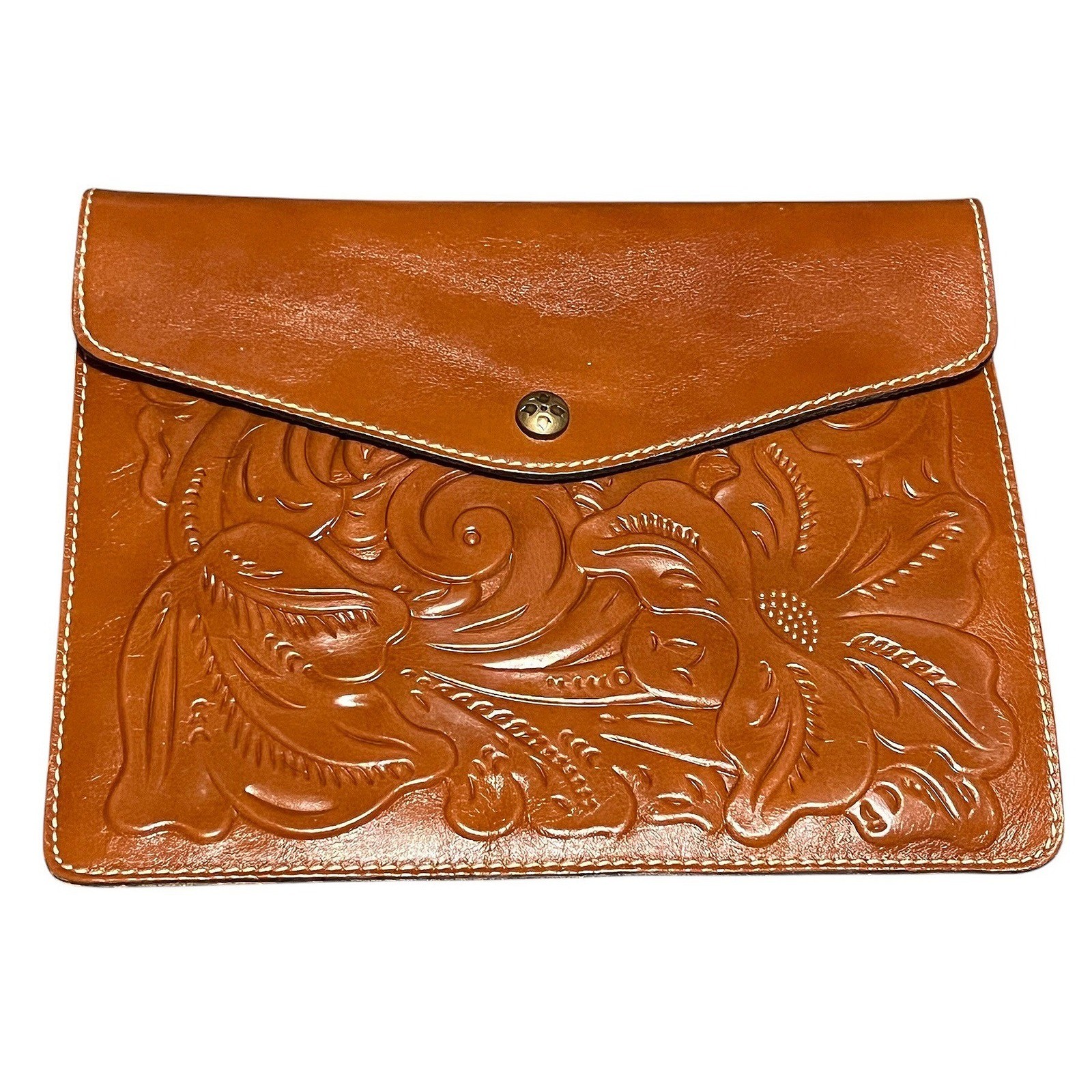 Patricia Nash Tooled Leather Midi Tech Portfolio Florence Tan A81207 NEW
