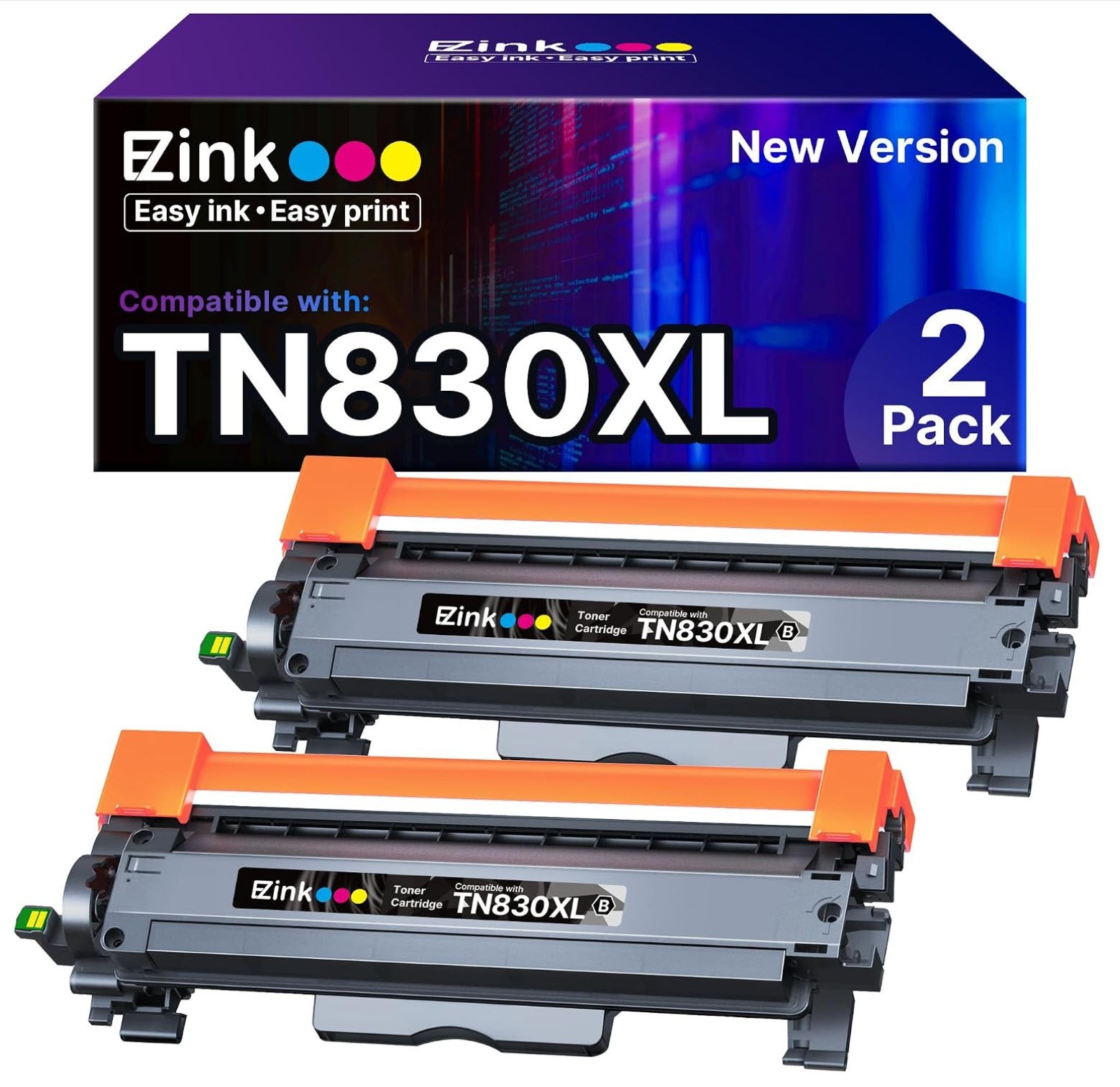 E-Z Ink TN830XL Toner for Brother Printer w/Chip - 2 Pack (Black)
