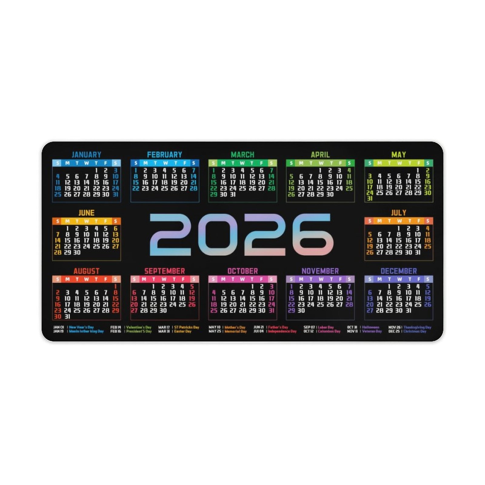 A 2026 Calendar Gaming Mouse Pad, a Large Rectangular Desk Mat Suitable for Bo