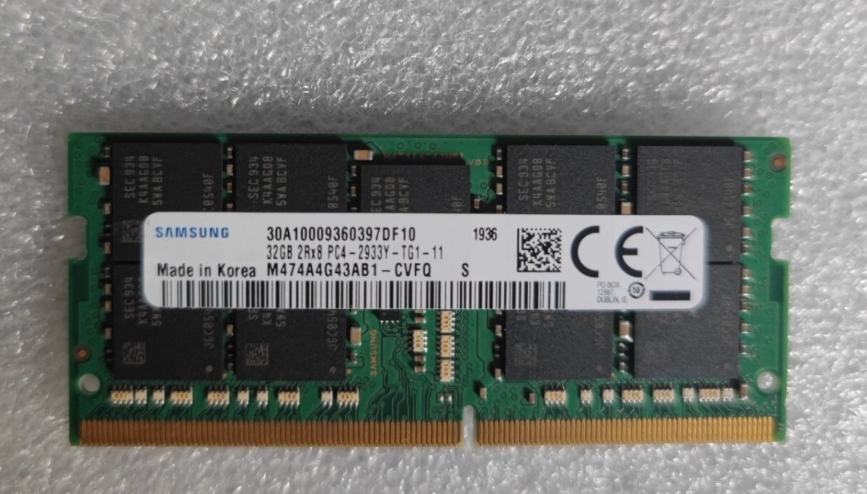 Samsung 32GB DDR4 2933 Laptop ECC SODIMM RAM PC4-23400 M474A4G43AB1-CVFQ 260pin