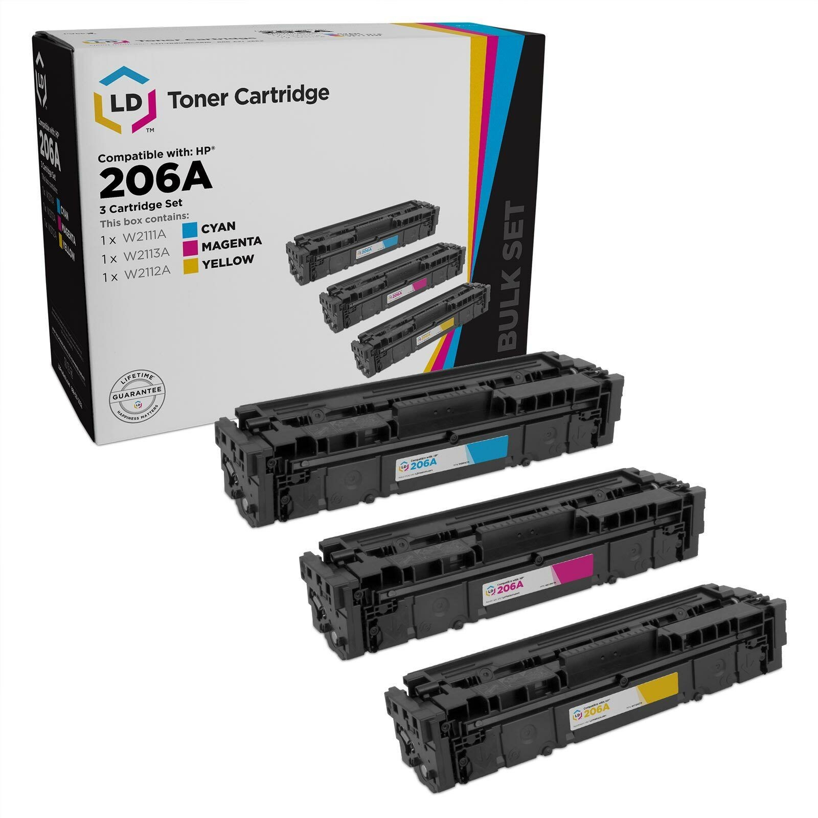 LD Compatible Replacements for HP 206A Cyan, Magenta, Yellow Toner Cartridge 3PK