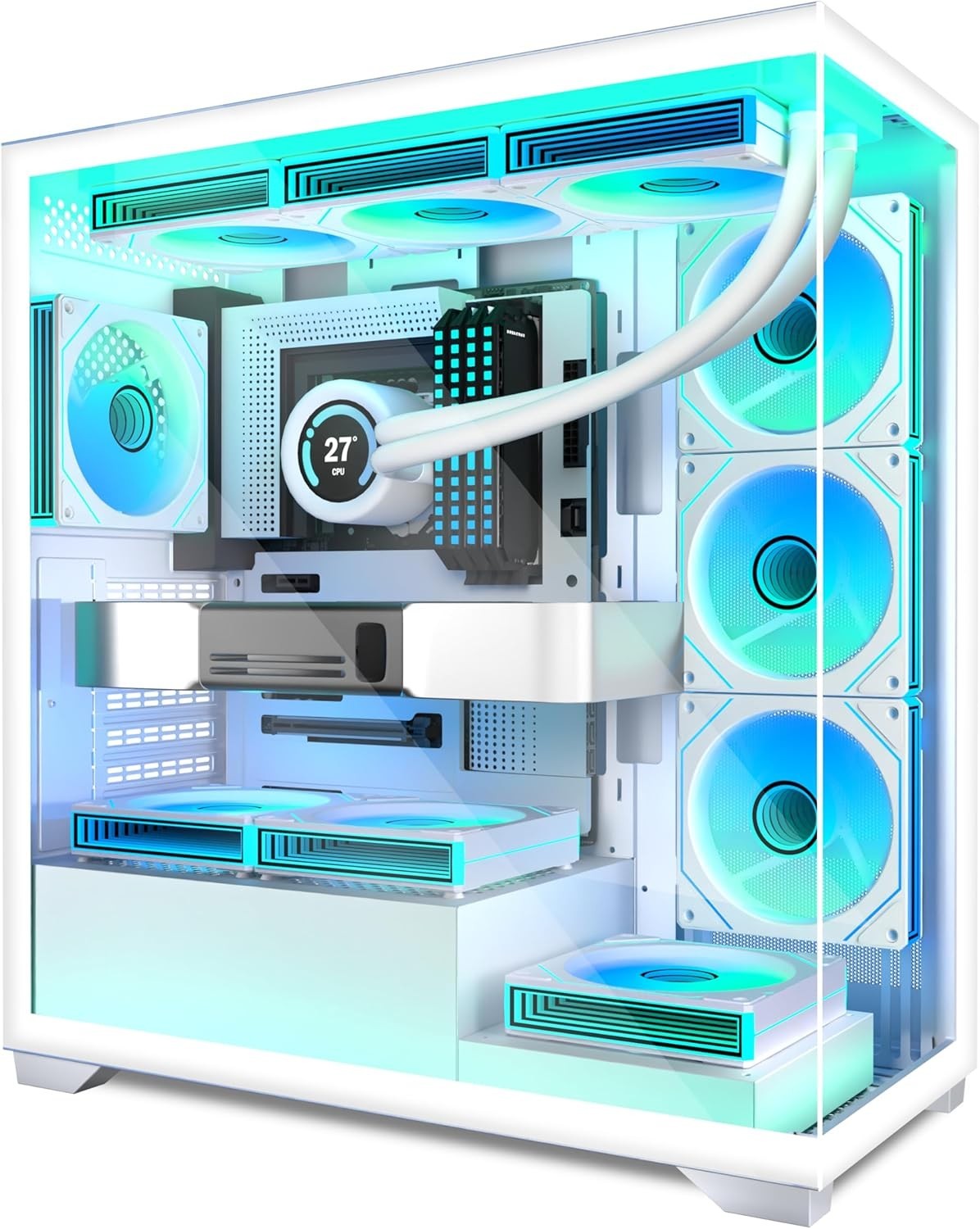 Gaming PC Case, ATX Cpmputer CASE with 7 PWM ARGB Fans Pre-Installed,Type-C Full