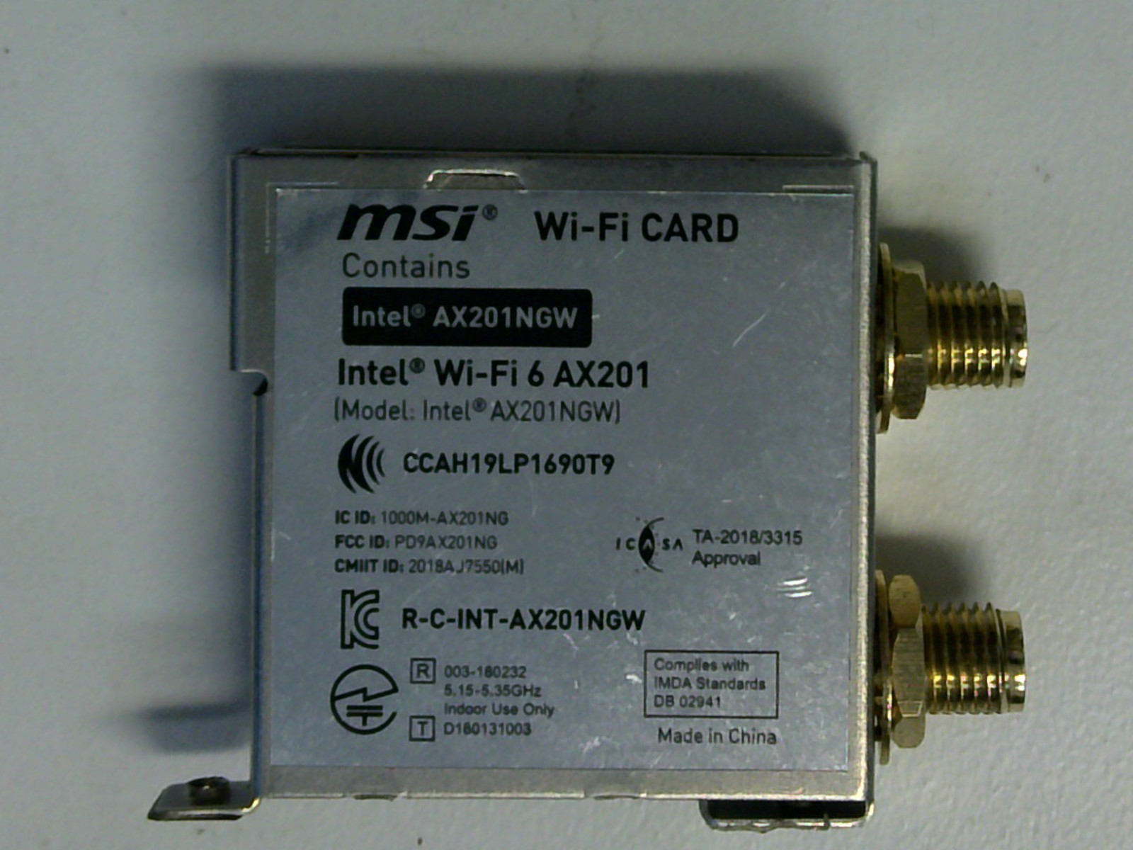 MSI Wi-Fi Card AX201NGW Wi-Fi 6 *USED*