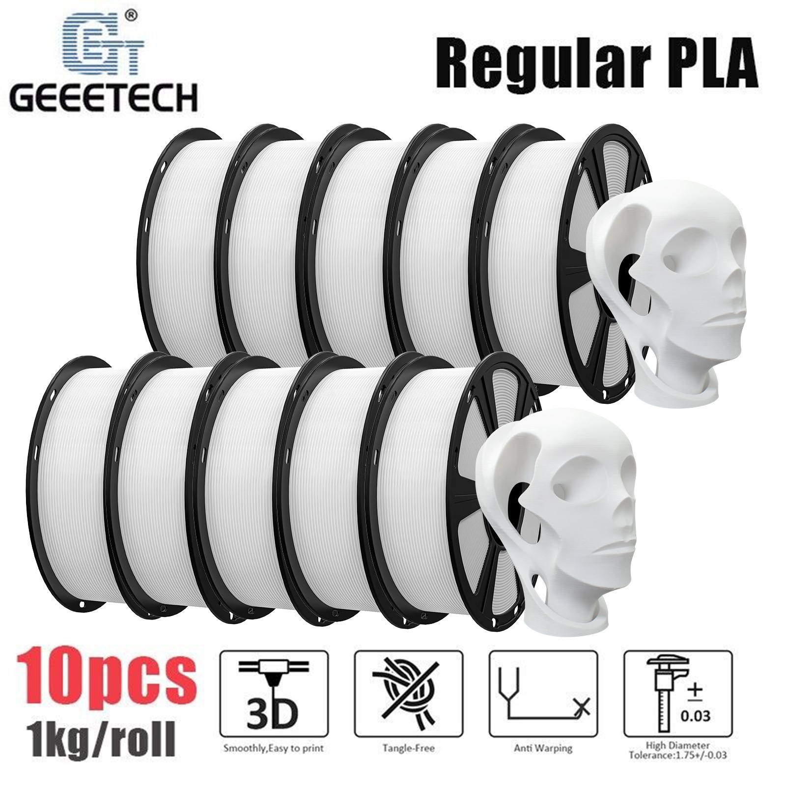 10KG New Geeetech 3D Printer White PLA Filament 1.75mm PLA Consumables 1kg/Roll