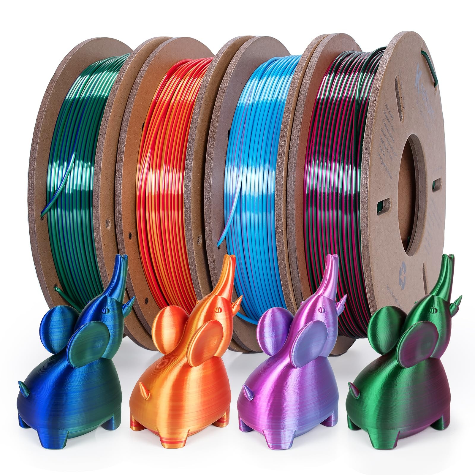 Kretrum Silk Dual Color 3D Printer Filament Bundle, 1.75 mm Color Changing PL...