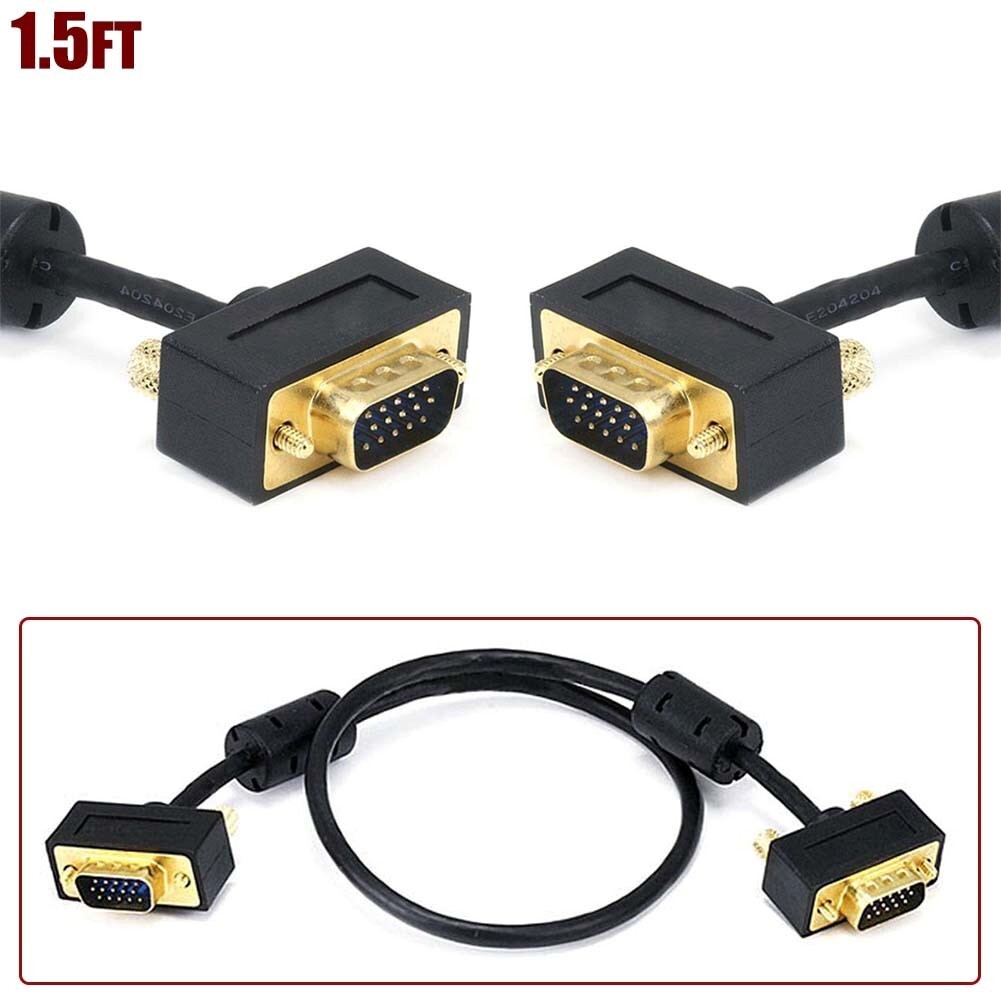 1.5FT Ultra Slim SVGA Super VGA DB-15 Monitor Cable with Ferrite Cores 30/32AWG