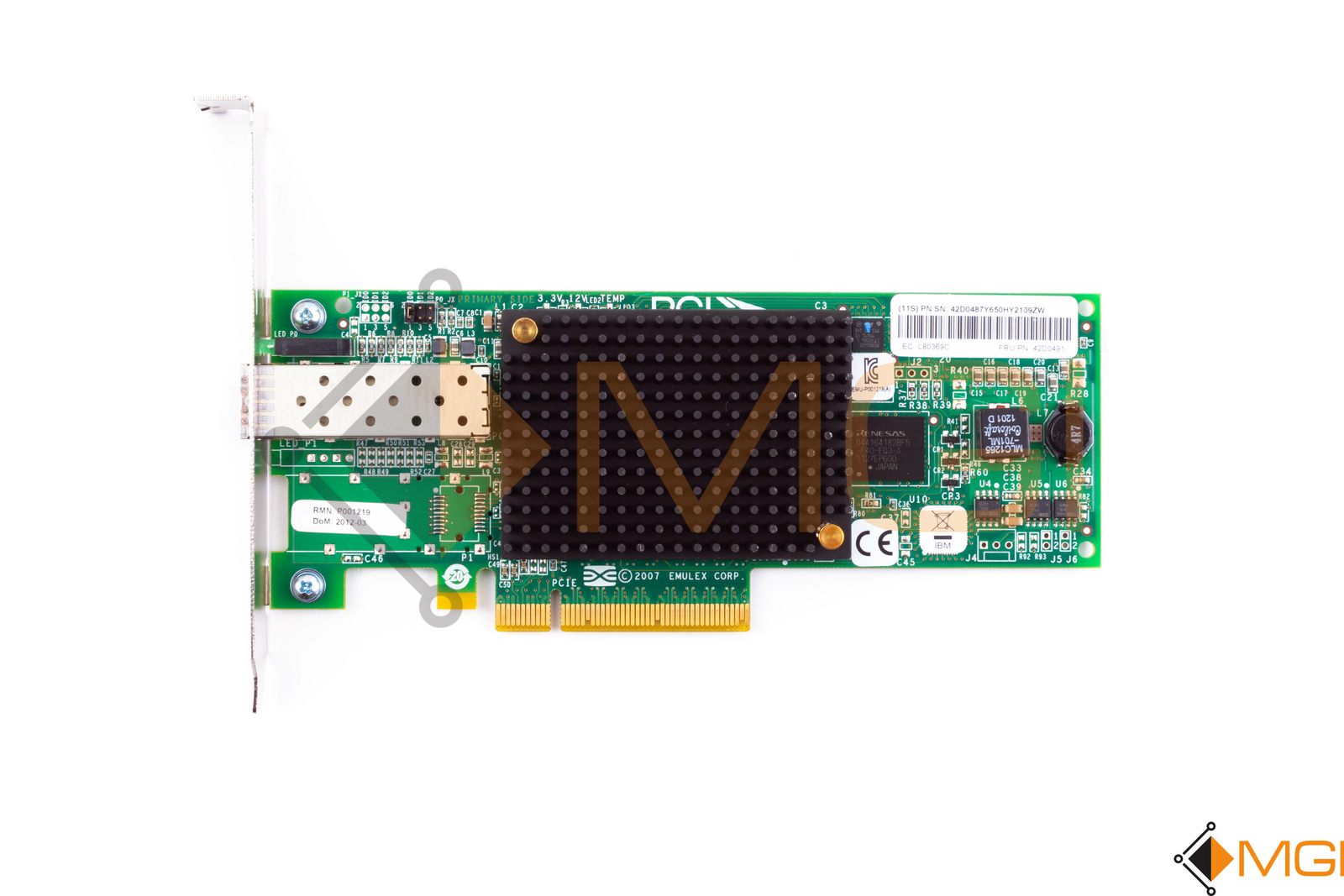 IBM/EMULEX LPE12000 HBA ONE PORT 8GB PCI-E ADAPTER // 42D0487 // HIGH PROFILE